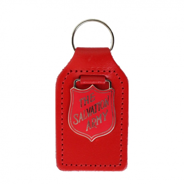 Key Fob - Red Shield on Leather